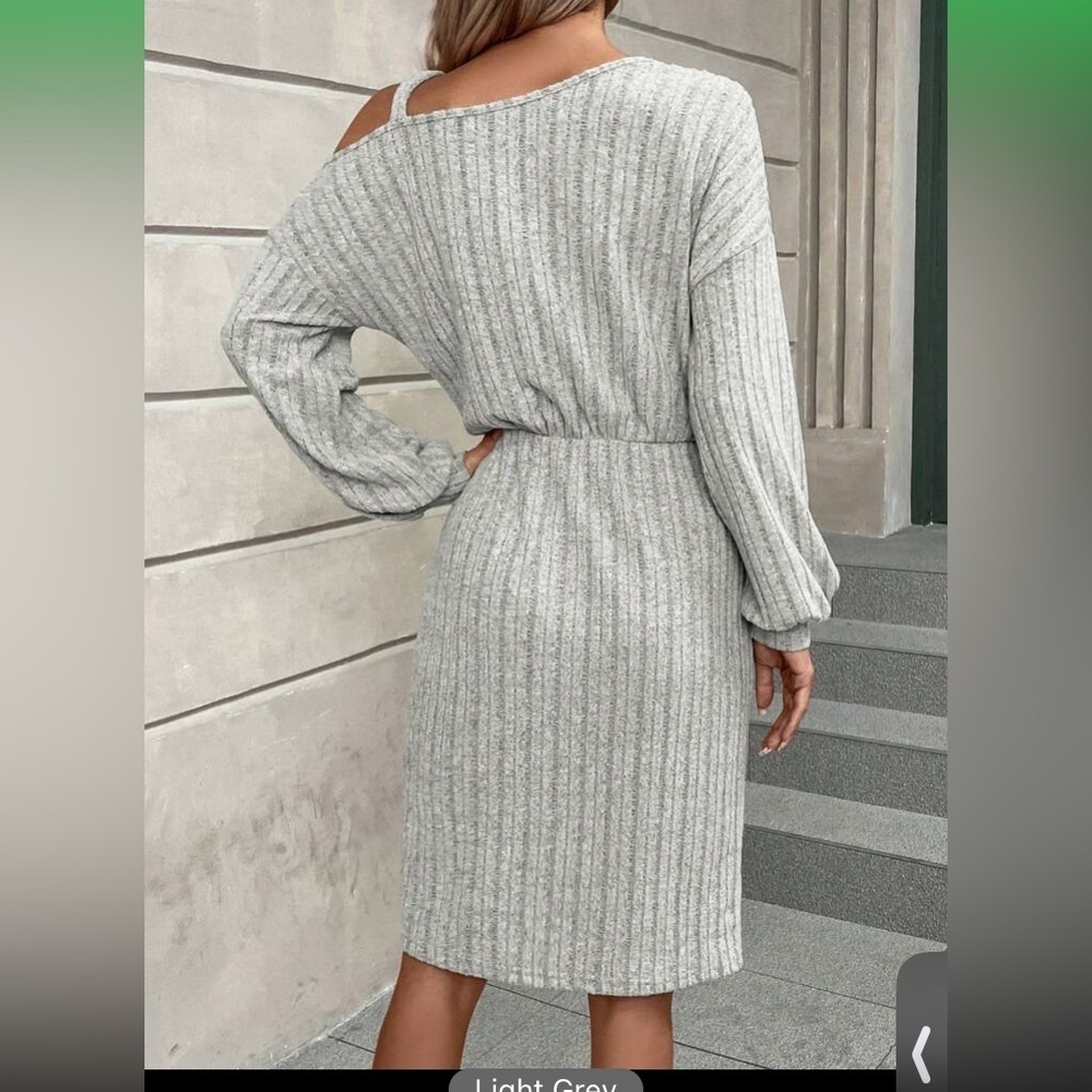 SHEIN LUNE Metallic Button Asymmetric Neckline Lantern Sleeve Ribbed Kni… - Picture 6 of 13